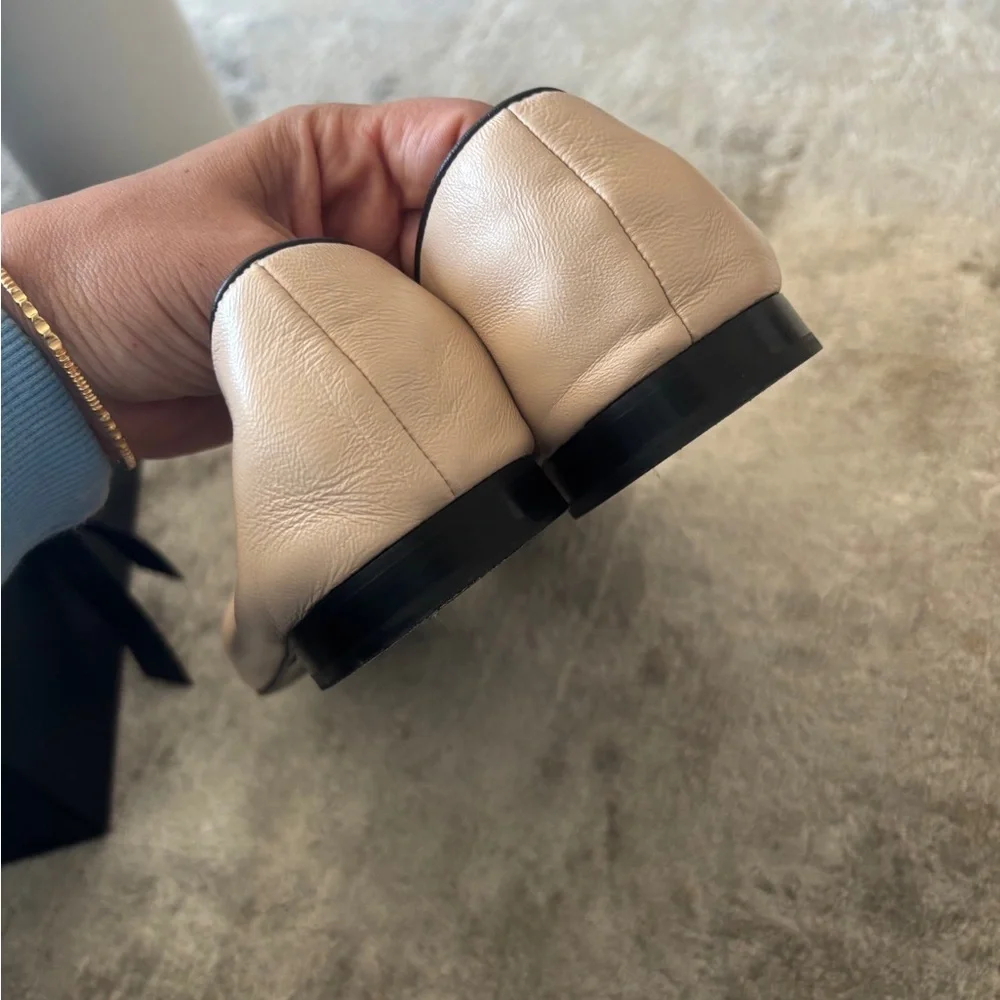 **CHANEL** Two-Tone Beige and Black Flats Mary Jane Size 42